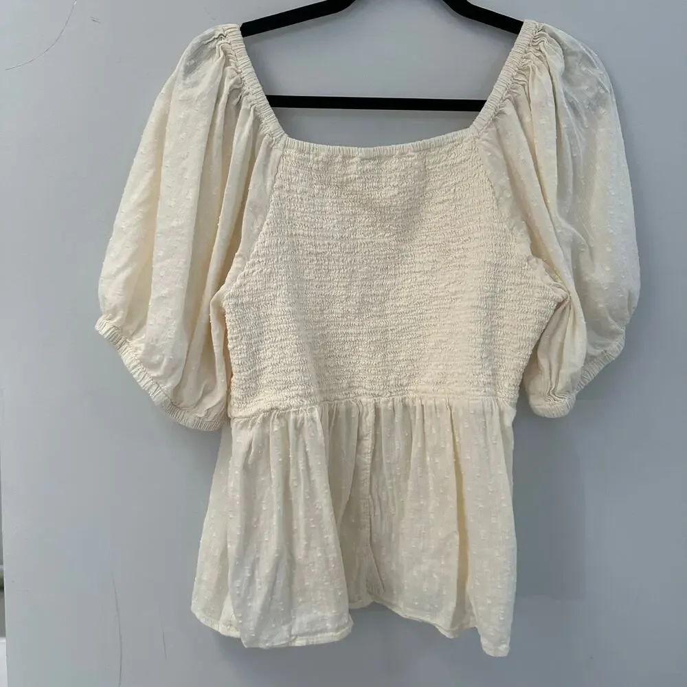 Old Navy Smocked Puff-Sleeve Textured Clip-Dot Blouse for Women XL